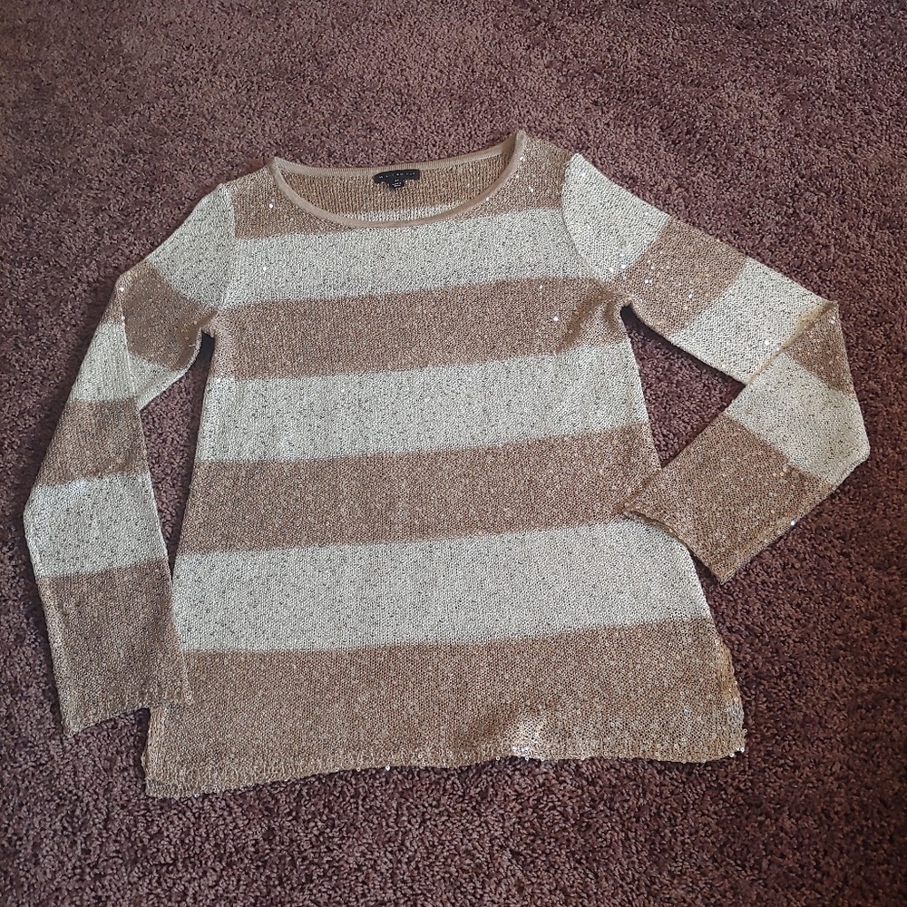 Willi Smith tan & cream sequins sweater